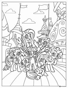 My Little Pony characters in town coloring page