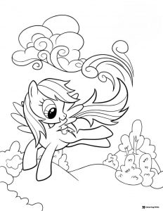 My Little Pony flying over hills with clouds coloring