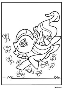 My Little Pony flying with many butterflies coloring