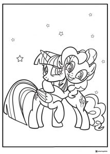 My Little Pony friends hugging with stars coloring