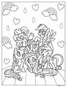 My Little Pony friends with rainbows and hearts coloring
