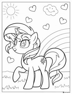 My Little Pony pony with rainbow and sun coloring page