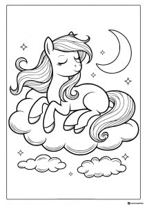 My Little Pony sleeping on a cloud with moon coloring