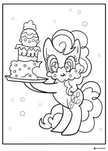My Little Pony with a cake and confetti coloring