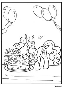 My Little Pony with cake and balloons coloring