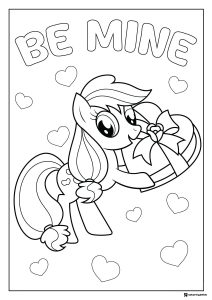 My Little Pony with gift and hearts coloring sheet