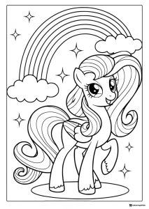 My Little Pony with rainbow and clouds coloring page