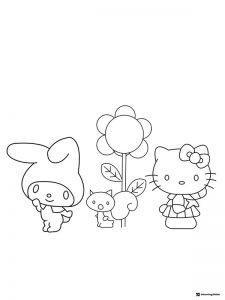 My Melody a squirrel a flower and Hello Kitty