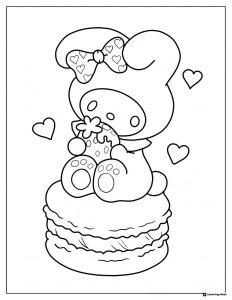 My Melody coloring page on a macaron