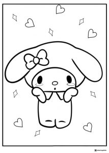My Melody coloring page with tears hearts and diamonds