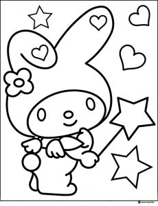 My Melody with stars and hearts coloring page