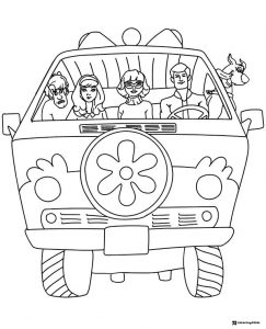 Mystery Machine Coloring Page with Scooby Doo and friends