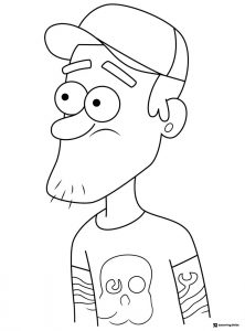 Nate Coloring Page with a skull shirt