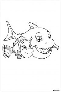 Nemo and Chum the Shark Coloring Page