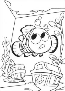 Nemo in Fish Tank Coloring Page with barrel