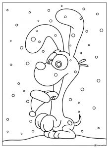 Odie Snowing Coloring Page with Santa Hat