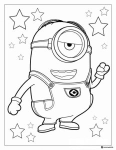 One eyed Minion with stars coloring sheet