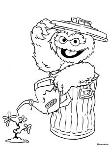 Oscar the Grouch Coloring Page watering a flower
