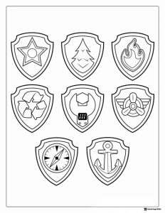 PAW Patrol Badge Set Coloring Sheet with 9 Unique Emblems