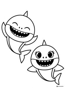 Papa and Mama Shark coloring page happily swimming