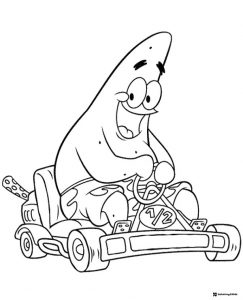 Patrick Star Coloring Page driving a go kart