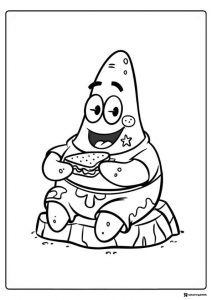 Patrick Star Coloring Page eating a sandwich