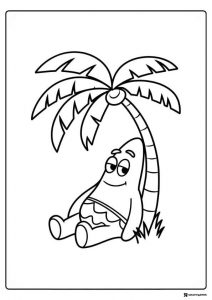 Patrick Star under a palm tree Coloring Sheet