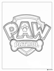 Paw Patrol Logo Coloring Page with Badge and Bone