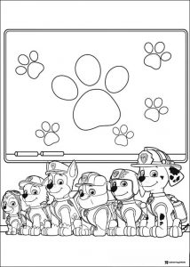 Paw Patrol Pups at School Coloring Sheet with Desks