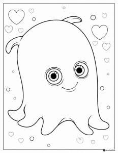 Pearl the Octopus with Hearts Coloring Page