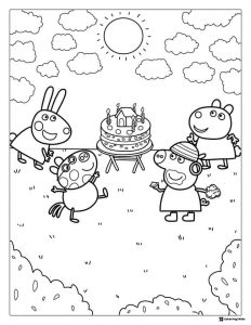 Peppa Pig Coloring Page Birthday party with friends