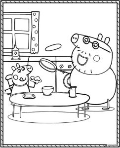 Peppa Pig Coloring Page Daddy Pig cooking breakfast with George