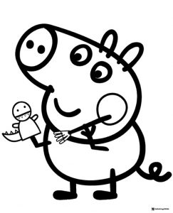 Peppa Pig Coloring Page Daddy Pig holding a small dinosaur