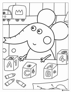 Peppa Pig Coloring Page Emily Elephant with blocks