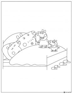 Peppa Pig Coloring Page George and Peppa at bed