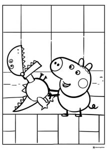 Peppa Pig Coloring Page George playing with dinosaur