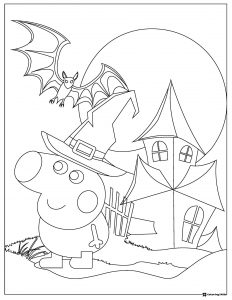 Peppa Pig Coloring Page Halloween scene
