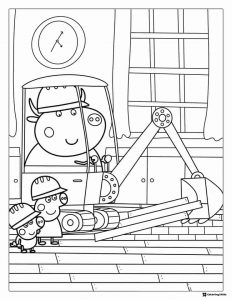 Peppa Pig Coloring Page Mr. Bull driving an excavator