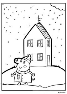 Peppa Pig Coloring Page Peppa Pig and house in snow