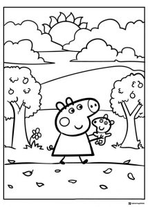 Peppa Pig Coloring Page Peppa Pig holding a teddy bear