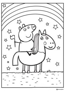 Peppa Pig Coloring Page Peppa Pig riding a unicorn