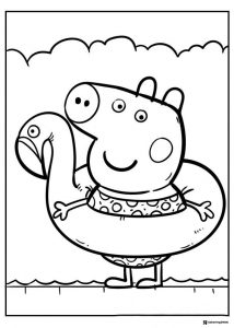 Peppa Pig Coloring Page Peppa Pig with a swan float