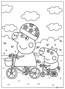 Peppa Pig Coloring Page Peppa and George riding bikes