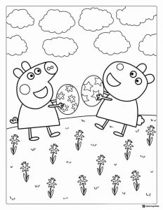Peppa Pig Coloring Page Peppa and Rebecca Rabbit with eggs