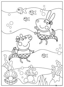 Peppa Pig Coloring Page Peppa and Rebecca as mermaids
