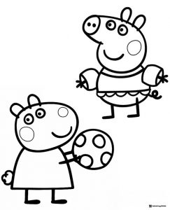 Peppa Pig Coloring Page Peppa and Suzy playing ball
