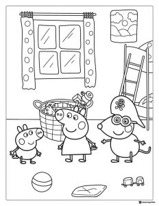 Peppa Pig Coloring Page Peppa and friends in a playroom