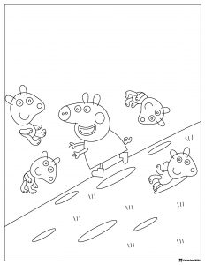 Peppa Pig Coloring Page Peppa and friends playing on a slope