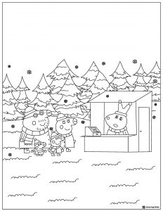 Peppa Pig Coloring Page Peppa family at a winter market