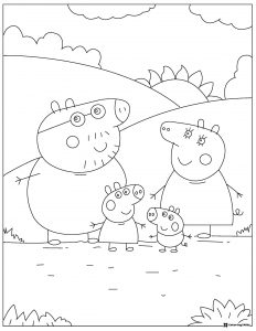 Peppa Pig Coloring Page Peppa family enjoying the outdoors